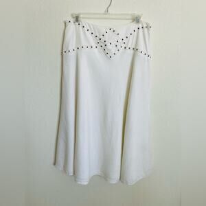 I.C.E. - White Linen Circle Skirt w Brass Stud Details size 14